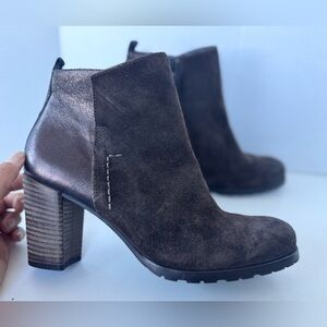 Paul Green Brown Suede Leather Metallic Block Heel Ankle Boots 5.5 UK